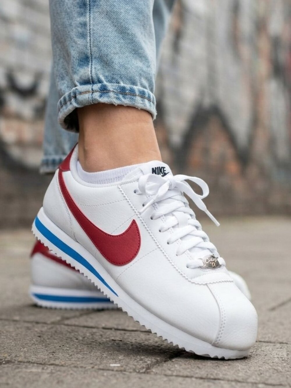 Nike Cortez White Red with Blue Stripe Women's Sneakers Size 6Y Women's Size 7.5